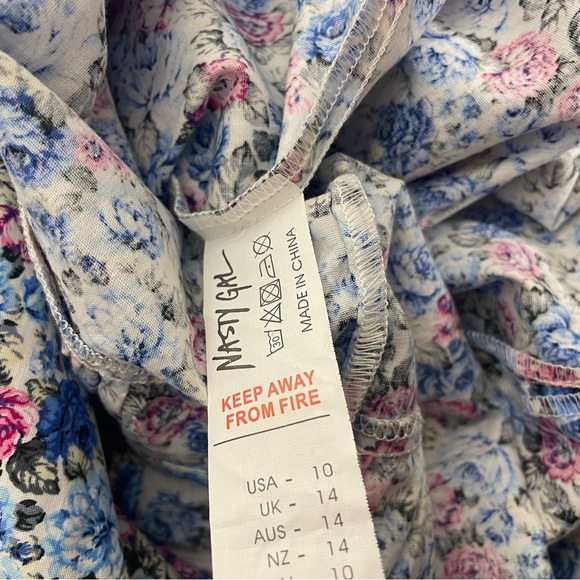 Nasty Gal Floral Print Dress 10 Blue Pink White Long Sleeve Mini Ruffles - Picture 11 of 12